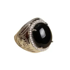 Uomini anello del rubinetto commercio all'ingrosso dell'argento sterlina 925 della pietra preziosa naturale gioielli agata nera anello regolabile per l'impegno