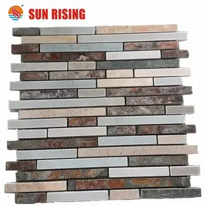 Mesh-back Slate Stone Random Strip Mosaic for Kitchen Backsplash Tile