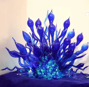 Éclairage bleu sculpté en verre soufflé à la main, grande taille, décoration d'extérieur, fait à la main