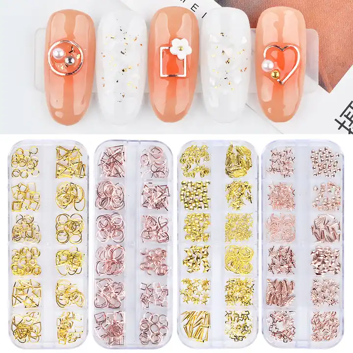 MAYCREATE 3D Flower Nail Art Kit Nail Decals Nail Charms with Golden Beads  for Women Girls, 12 Color DIY Resin Flower Decals for Nails Salon  Accessories With Grid Case at Rs 454.00 |
