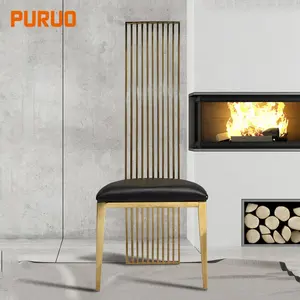 Luxury Restaurant <strong>Leather</strong> Gold Stainless Steel High Back <strong>Dining</strong> <strong>Chair</strong> Banquet <strong>Chair</strong> - Product Image 1