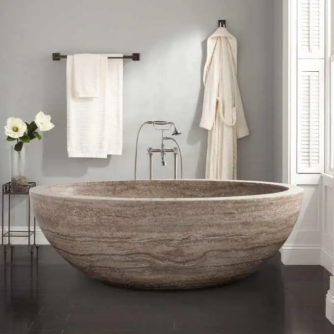 אמבטיה עקומה טבעי אמבטיות אבן בז 'קרם אמבטיות שיש