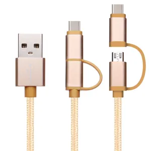 Fast Charging 2 in 1 Micro USB Cable Type C Braided Nylon Data Sync for Samsung Android