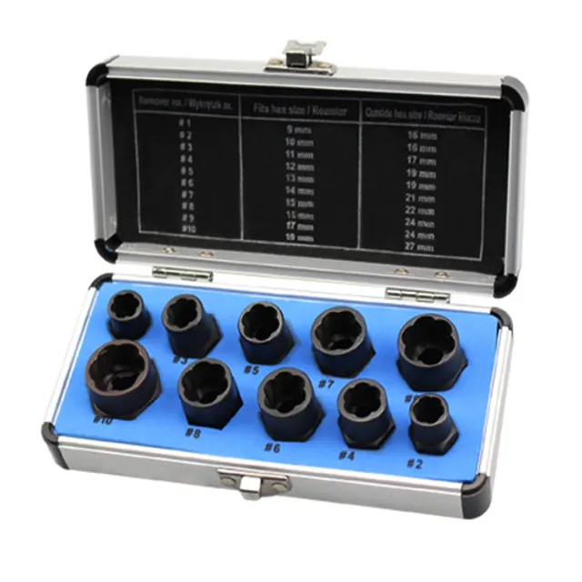 10 Pieces Damaged Bolt Nut Extractor Removal Set , taller model