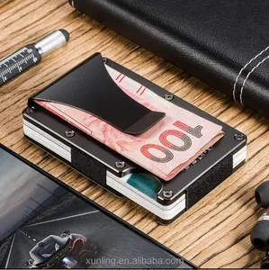 2024 özel Metal cüzdan kredi kart tutucu, RFID engelleme ile alüminyum para klip cüzdan (siyah)