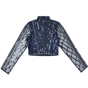 Vendita calda abbigliamento Casual colletto alto opera d'arte alla moda manica <span class=keywords><strong>lunga</strong></span> con cerniera <span class=keywords><strong>giacca</strong></span> uniforme da donna con <span class=keywords><strong>paillettes</strong></span> - Product Image 1