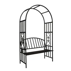 Black Patio Furniture Metal Arch Garden Arbor With Seat