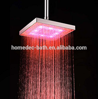 Pommeau de douche pluie carré LED moderne de 8 pouces en plastique avec capteur de température et robinets de salle de bain à changement automatique de 3 couleurs