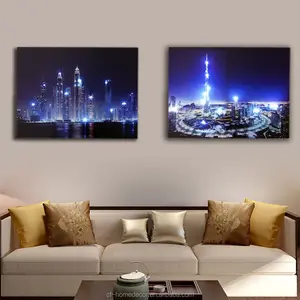 Burj Khifa Menara Skyline Dubai Gambar Dinding Malam Kota Led Kanvas Seni Dekorasi Mural Lukisan Karya Seni Cetak Ruang Tamu