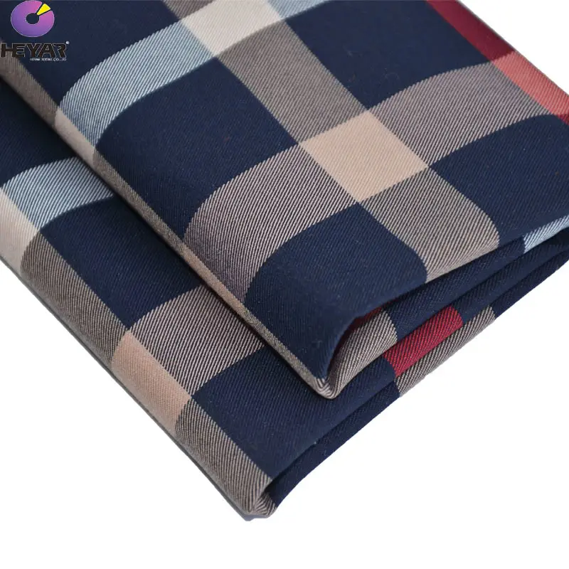 61 cotton 37 poly 2 spandex CVC twill yarn dyed check shirting fabric