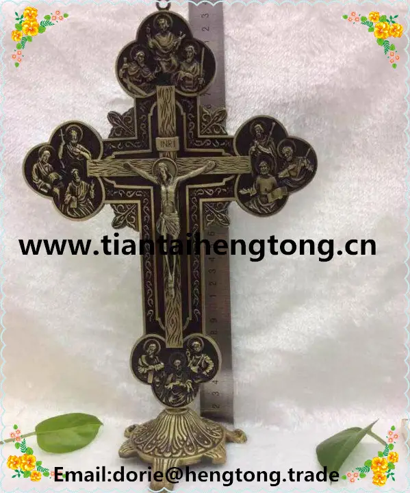 Antique bronze/cobre vermelho banhado a Igreja Ortodoxa Pedras De Metal Cruz de Nosso Senhor Jesus Cristo, standing crucifixo, decoração da igreja