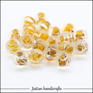 12 mm lampwork naranja cristal la hoja de plata ronda por mayor para la fabricación de joyas