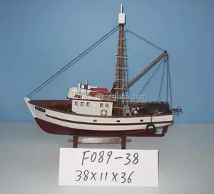 Ahşap balıkçı teknesi modeli "2137", Beyaz 38x11x36 cm, Balıkçılık yengeç tekne modeli, masa dekor gemi modeli