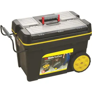 Boîte de rangement pour outils, boîte d'organisation ultra résistante, avec plateau rabattable, chariot et roues