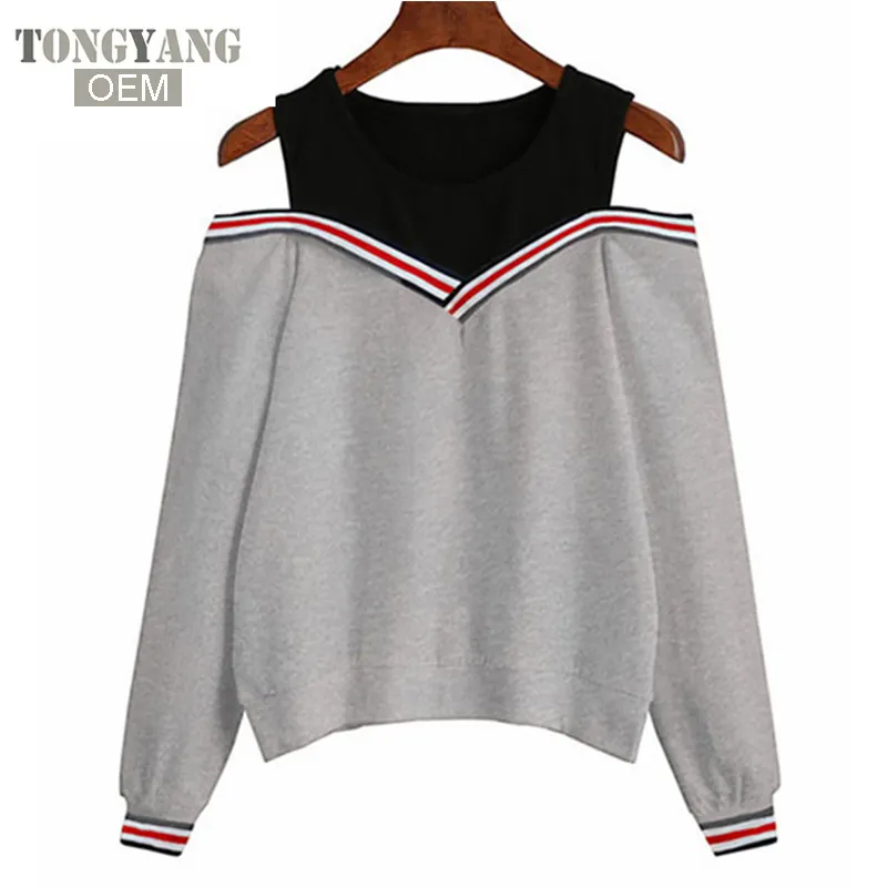 TONGYANG Jumper Sweatshirt 2018 Off Shoulder Patchwork Hoodies Top Crew Neck Pullovers Tracksuit Ladies Tops