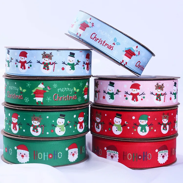 Custom Santa Claus series pattern celebration decoration printed grosgrain christmas ribbon wholesale