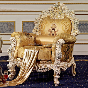 Fauteuil sculpté en or blanc de style rococo français pour salon VIP d'hôtel de luxe |   Fauteuil d'appoint jacquard sur mesure |   FF&E commercial OEM - Product Image 5