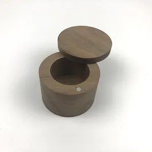 Small Round Jewelry Gift Box Wood Walnut Ring Box