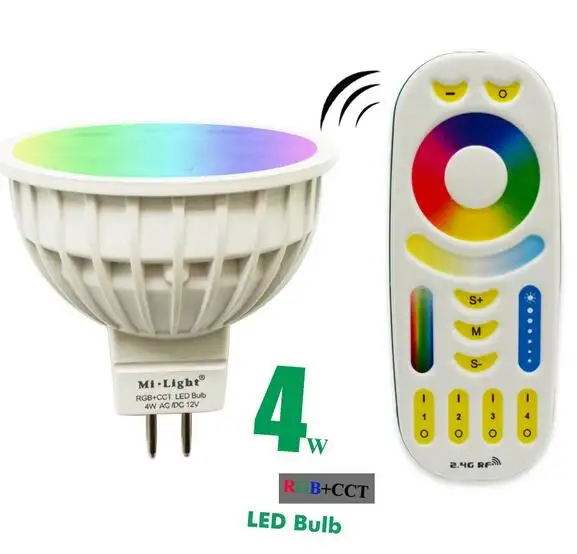 Milight 4 W MR16 Dimmable Lâmpada Led RGB spot light DC12V 2.4G Sem Fio + CCT Levou Holofotes