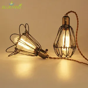 Mini black edison bulb flexible iron bird cage pendant light with function of open and close E27 led lamps