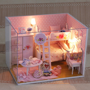 Iiecreate mini casa de bonecas, em miniatura rosa, <span class=keywords><strong>diy</strong></span>, sala de bonecas criativa, acessórios e kits, casa de bonecas com luzes - Product Image 4