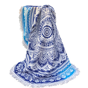 Toalla de playa redonda de microfibra personalizada al por mayor con flecos, mandala Hawaiano, estampado de flamencos bohemios, estilo tropical para el verano - Product Image 5