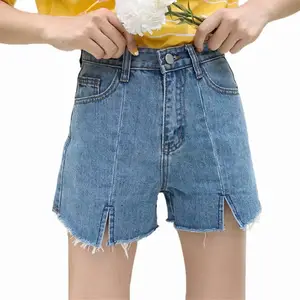 קוריאני את רופף תלמיד גבוהה מותן שיק מכנסיים חם מכנסיים קצה פיצול ג 'ינס מכנסיים קצרים נשים