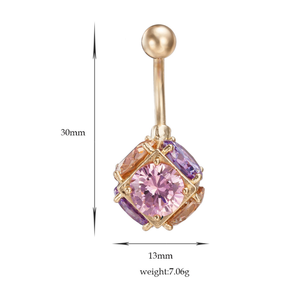 Commercio <span class=keywords><strong>all</strong></span>'ingrosso della fabbrica di figura del cubo lucido trasparente colorato di cristallo DELLA CZ di zircon body piercing in acciaio al titanio gioielli anelli del tasto di pancia - Product Image 3