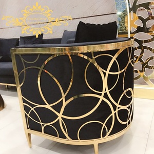 Conjunto de sofá de oficina de diseño moderno, <span class=keywords><strong>muebles</strong></span> de recepción <span class=keywords><strong>baratos</strong></span> de acero inoxidable con patrón redondo - Product Image 3