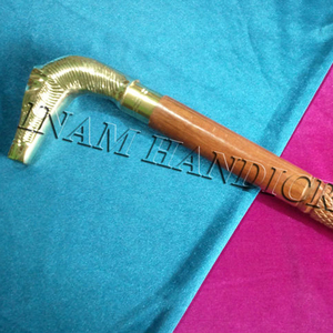 Bastón de madera hecho a mano con mango de caballo de latón de diseñador, bastones para caminar con punta de goma para actividades al aire libre como senderismo - Product Image 5