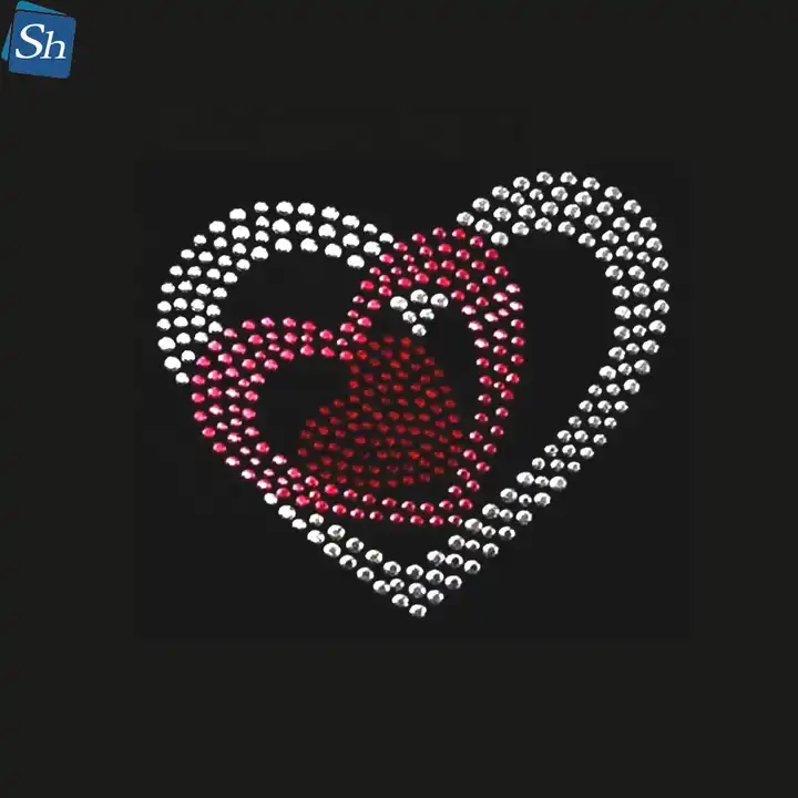 Valentine Hearts Heart Iron On Transfer Rhinestone Rhinestud Design Hot Fix