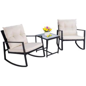 Outdoor 3 Pieces Wicker Patio Furniture Modern Rocking <strong>Bistro</strong> <strong>Rattan</strong> Chair <strong>Set</strong> with Coffee Table - Product Image 1
