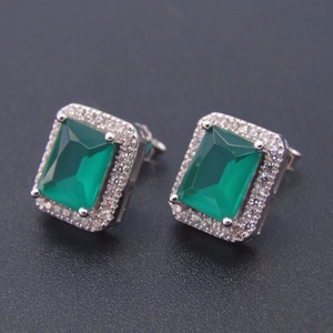 925 Sterling Silver Verde Rettangolare Zircone <span class=keywords><strong>Orecchini</strong></span> Della Vite Prigioniera con Bianco CZ Set di Gioielli per la Donna Gioielli Set - Product Image 2
