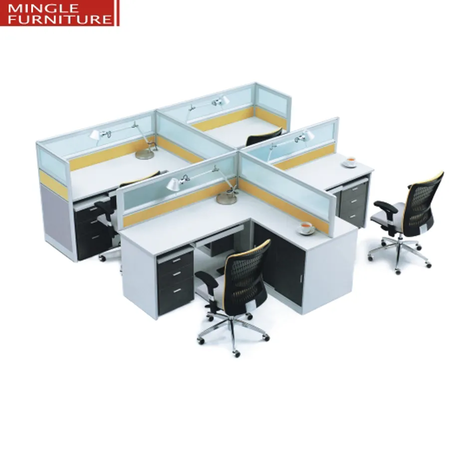 Cubículo de mesa de escritório para estação de trabalho de madeira de pessoal de divisória de escritório de 4 pessoas
