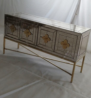 Console de luxe personnalisée en acier inoxydable doré, avec miroir, armoire de table, buffet