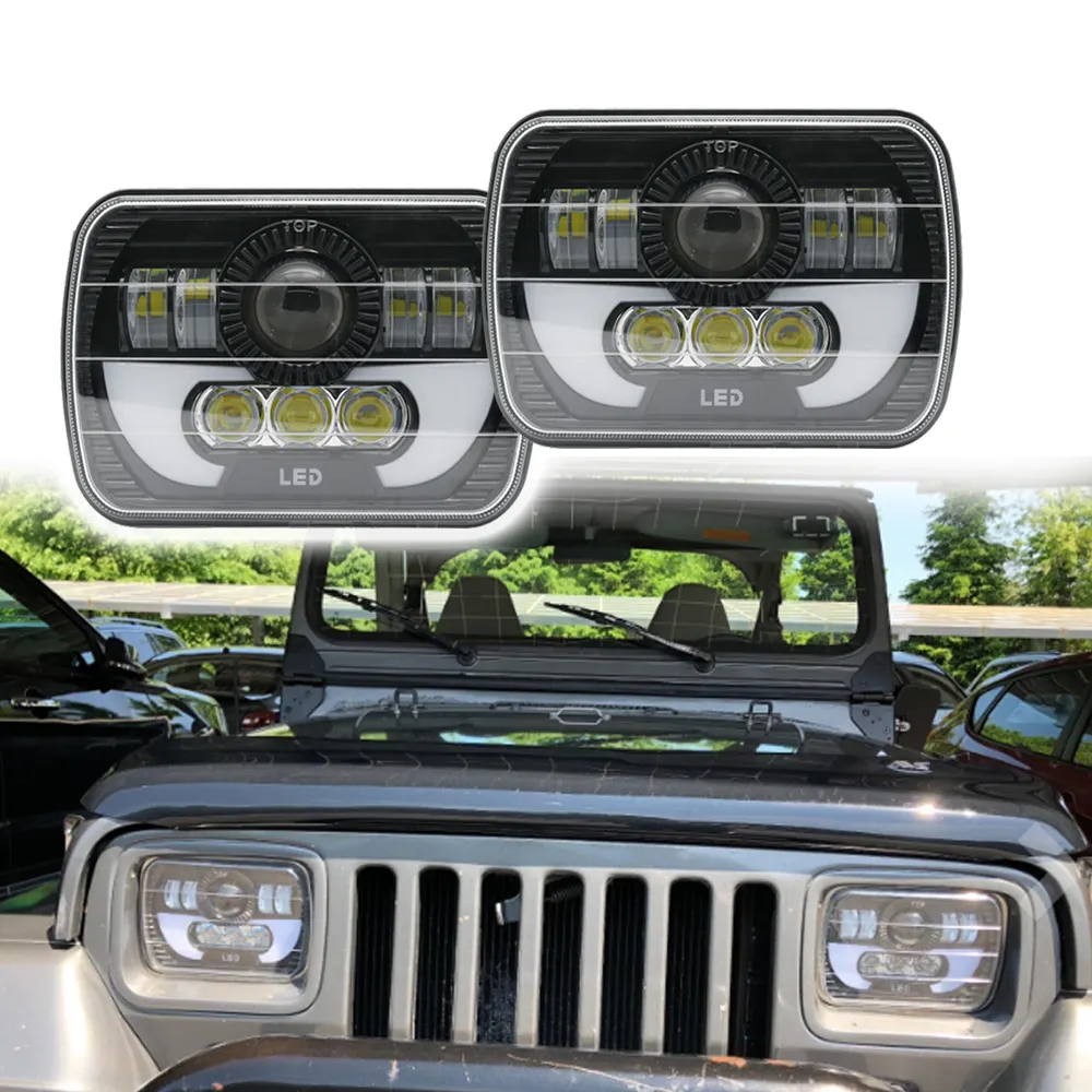 Schwarzer Projektor 7x6 LED Scheinwerfer HID Glühbirnen Strahls chein werfer DRL für Jeep Cherokee XJ Wrangler