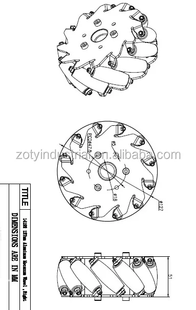 Load Capacity 45KG High load 127mm industrial mecanum wheel