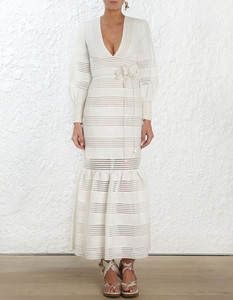 Goccia Hem Gonna Arricciata Scava Fuori Bianco Midi Abiti abiti Con Scollo A V delle signore delle donne - Product Image 2