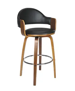 Moderne en bois rond jambe coussin en cuir fauteuil tabouret de bar