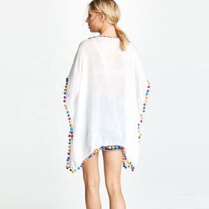 Blusa <span class=keywords><strong>de</strong></span> moda blanca con parte inferior <span class=keywords><strong>de</strong></span> Bikini brasileño elegante al por mayor, blusa informal para mujer con decoración <span class=keywords><strong>de</strong></span> borlas, 1 pieza, teñida lisa - Product Image 2