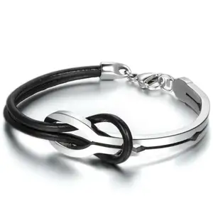 Yiwu Ruigang Ruigang Infinity Stainless Steel Buckle Men Women Leather Bracelet Cuff Bangle