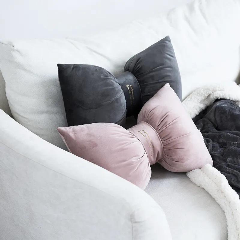 Bowknot boho velvet decorative throw pillow pink manufacturers green sofa cushion grey Bedding article gray