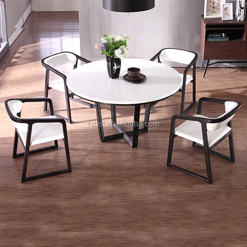 تصميم جديد جودة عالية ادنى الخشب جولة طاولة طعام من الرخام أعلى لغرفة المطبخ E4007
