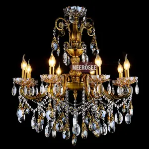 MEEROSEE Bronze Finished Antique Crystal Chandelier Lighting Luxurious Brass Crystals Lamp Lustre Suspension Light MD8504 L8