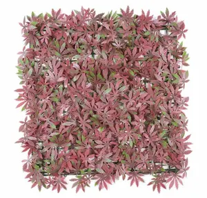 50*50cm ultraviyole dayanıklı açık dekoratif kırmızı akçaağaç yaprağı yapay çim, suni akçaağaç yaprağı çit duvar panelleri