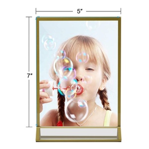 Khung Đôi <span class=keywords><strong>Acrylic</strong></span> Hiển Thị Chủ Với Đứng Dọc Và Biên Giới Vàng 3Mm Cho Người Giữ Thực Đơn Đám Cưới - Product Image 4