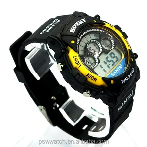 Customized silicone strap watch waterproof 3ATM sport style watches men chronograph function cheap LED display for boy