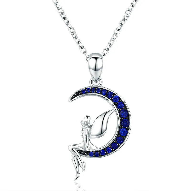 Collar de plata de ley 925 con diseño de Luna Azul y Hada, joyería personalizada, delicado, superventas, GN15