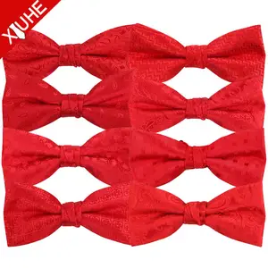 Groothandel custom strikjes voor bruiloften-Custom Mens Polyester Cheap Red Wedding Neck Bow Ties for Wholesale