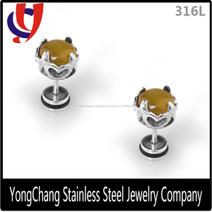 Última moda de <span class=keywords><strong>la</strong></span> joyería de acero quirúrgico flat base de piedra del ópalo pendientes - Product Image 1